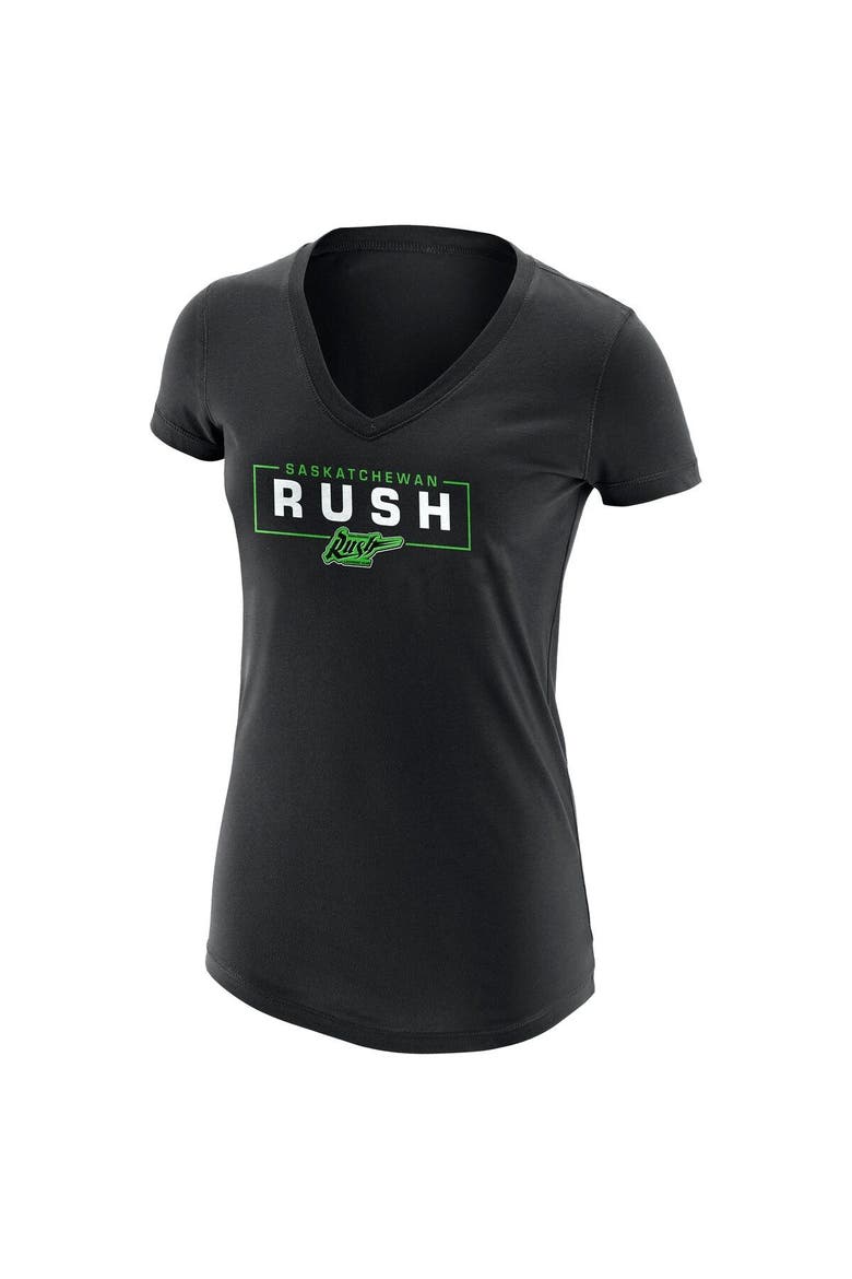 Women's Black Saskatchewan Rush Primary Logo V-Neck T-Shirt, Alternate, color, Black