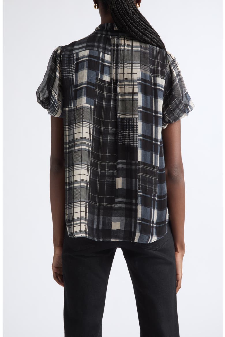 Lacey Puff Sleeve Top, Alternate, color, BLACK PLAID