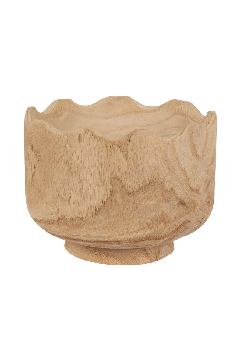 Scalloped Edge Paulownia Wood Decorative Bowl, Main, color, Natural