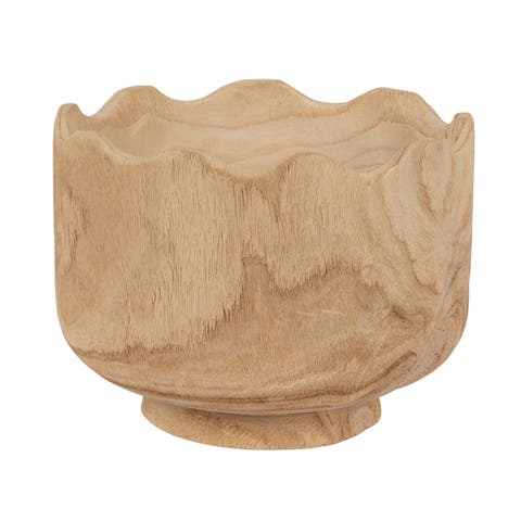 Scalloped Edge Paulownia Wood Decorative Bowl