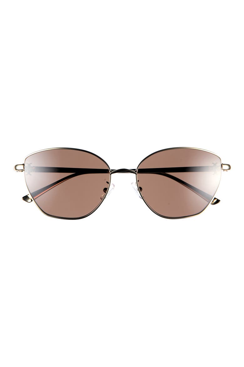 57mm Cat Eye Sunglasses, Main, color, SHINY LIGHT GOLD / SOLID BROWN