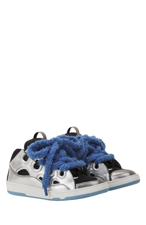 Lanvin Curb Metallic Leather Sneakers With Mesh Laces Shoes In Silver