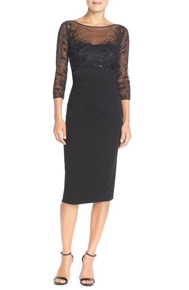 David Meister Embellished Illusion Mesh & Jersey Sheath Dress, Alternate, color, 
