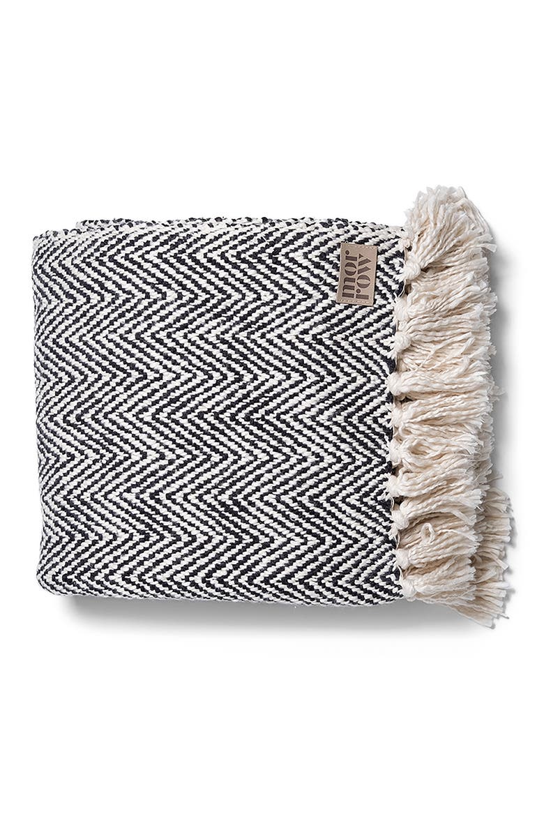Elio Cotton Throw Blanket, Main, color, NATURAL / BLACK