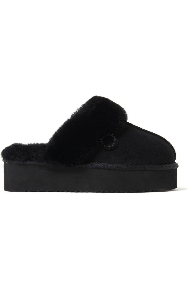 DEARFOAMS Fireside Melton Genuine Shearling Platform Scuff Slipper, Alternate, color, Black