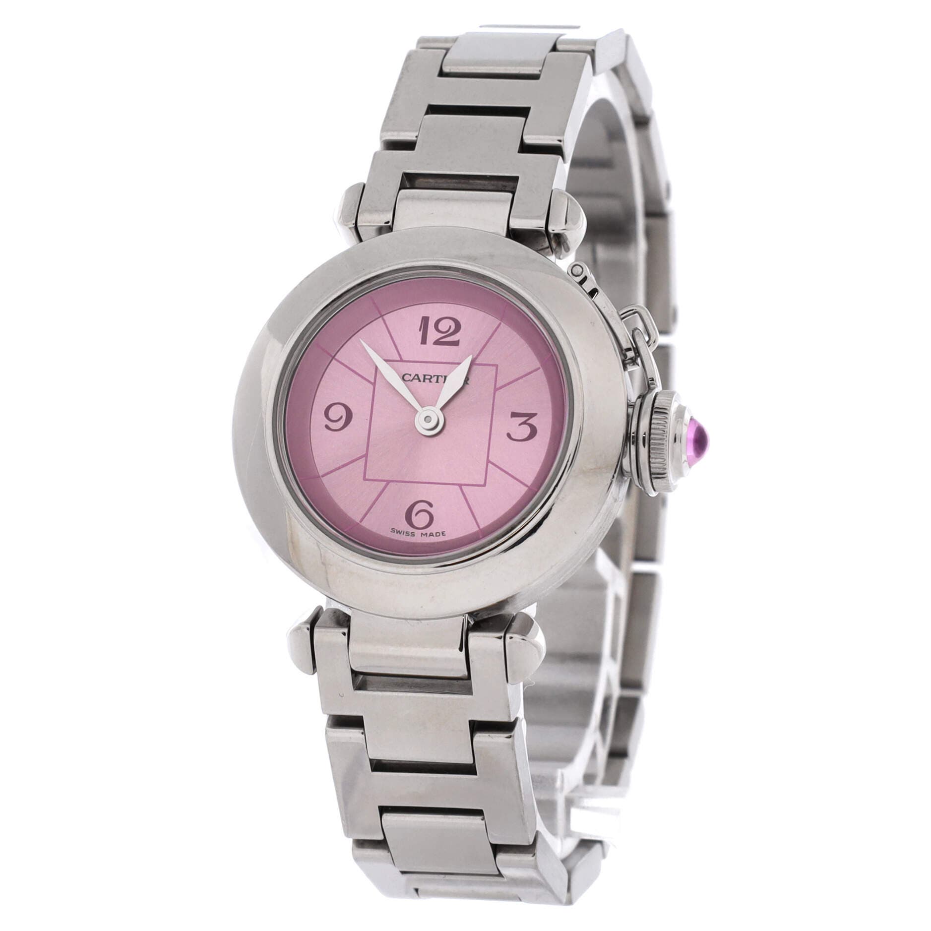 Miss Pasha Pink Dial Quartz Watch Stainless Steel 27, Alternate, color, Metallic Silver