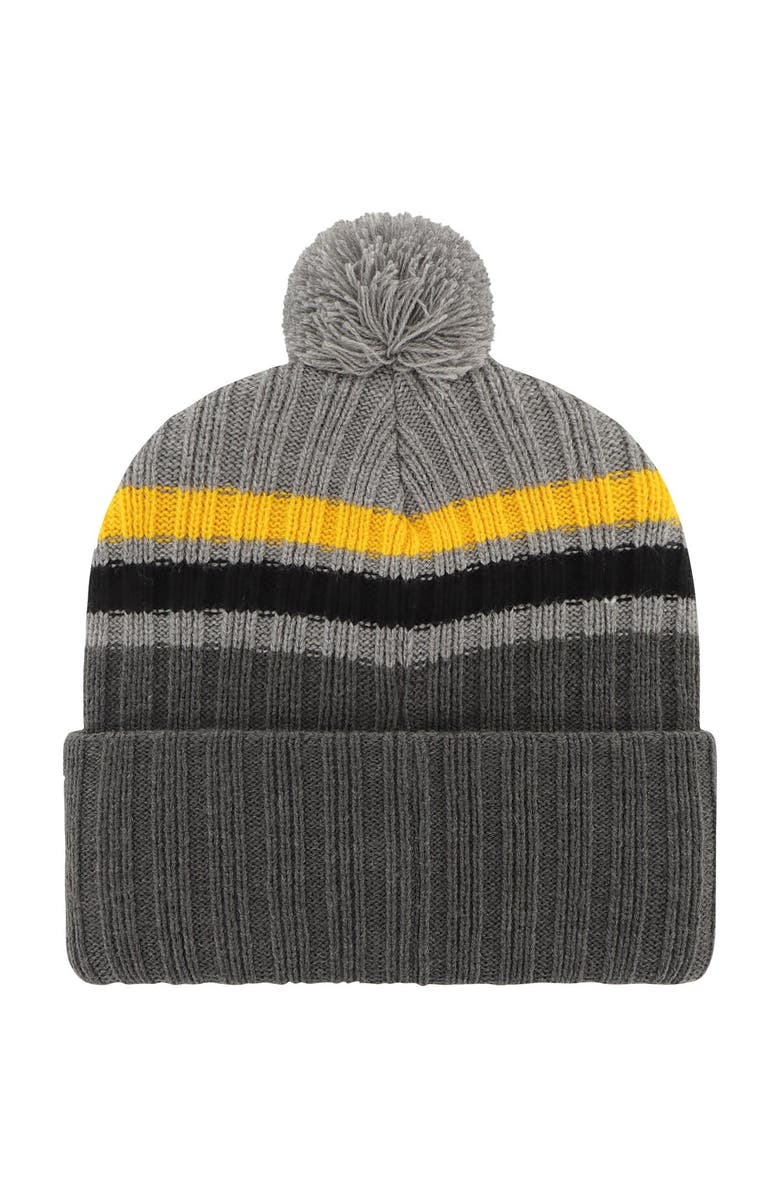 '47 Men's '47 Charcoal Iowa Hawkeyes Stack Striped Cuffed Knit Hat with Pom, Alternate, color, Charcoal