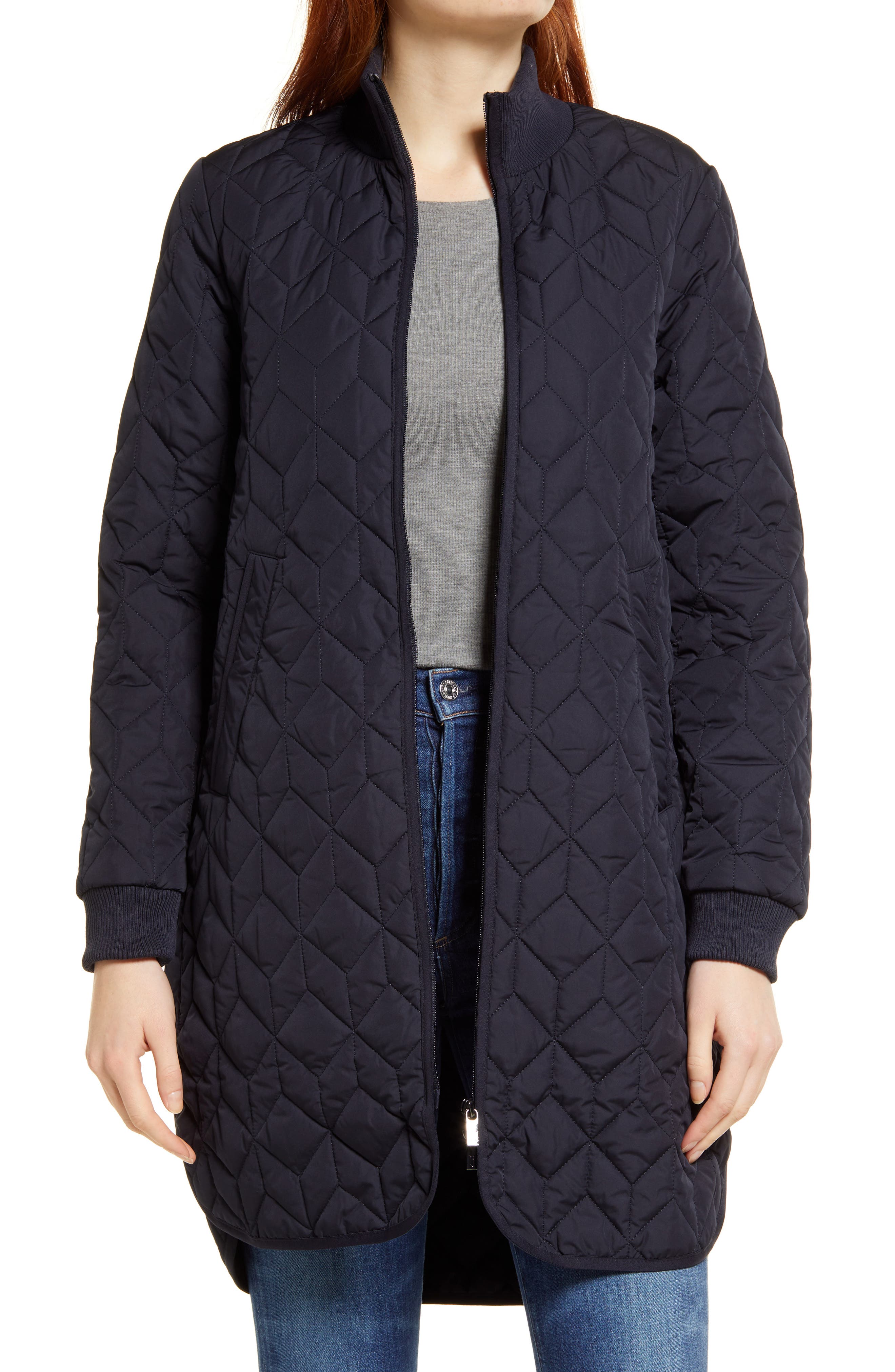 Ilse Jacobsen Isle Jacobsen Long Quilted Jacket in Dark Indigo 
