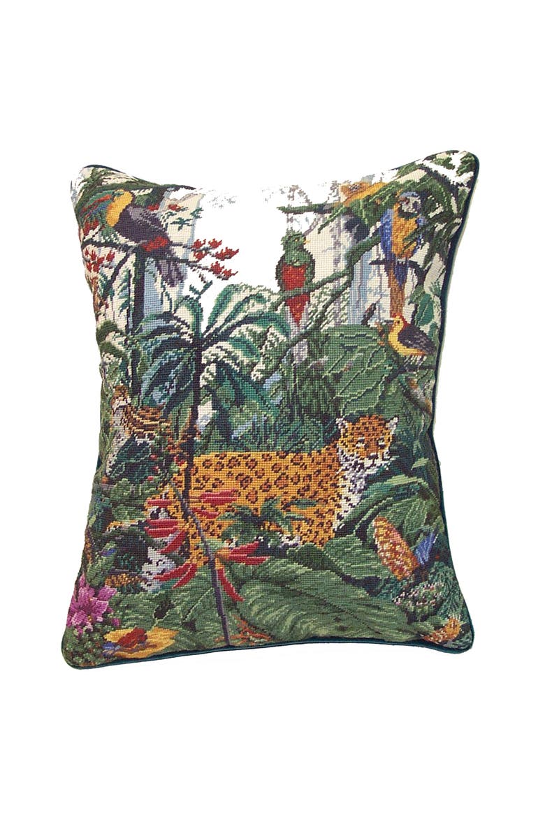 In Jungle Petit Point Accent Throw Pillow, Main, color, Green