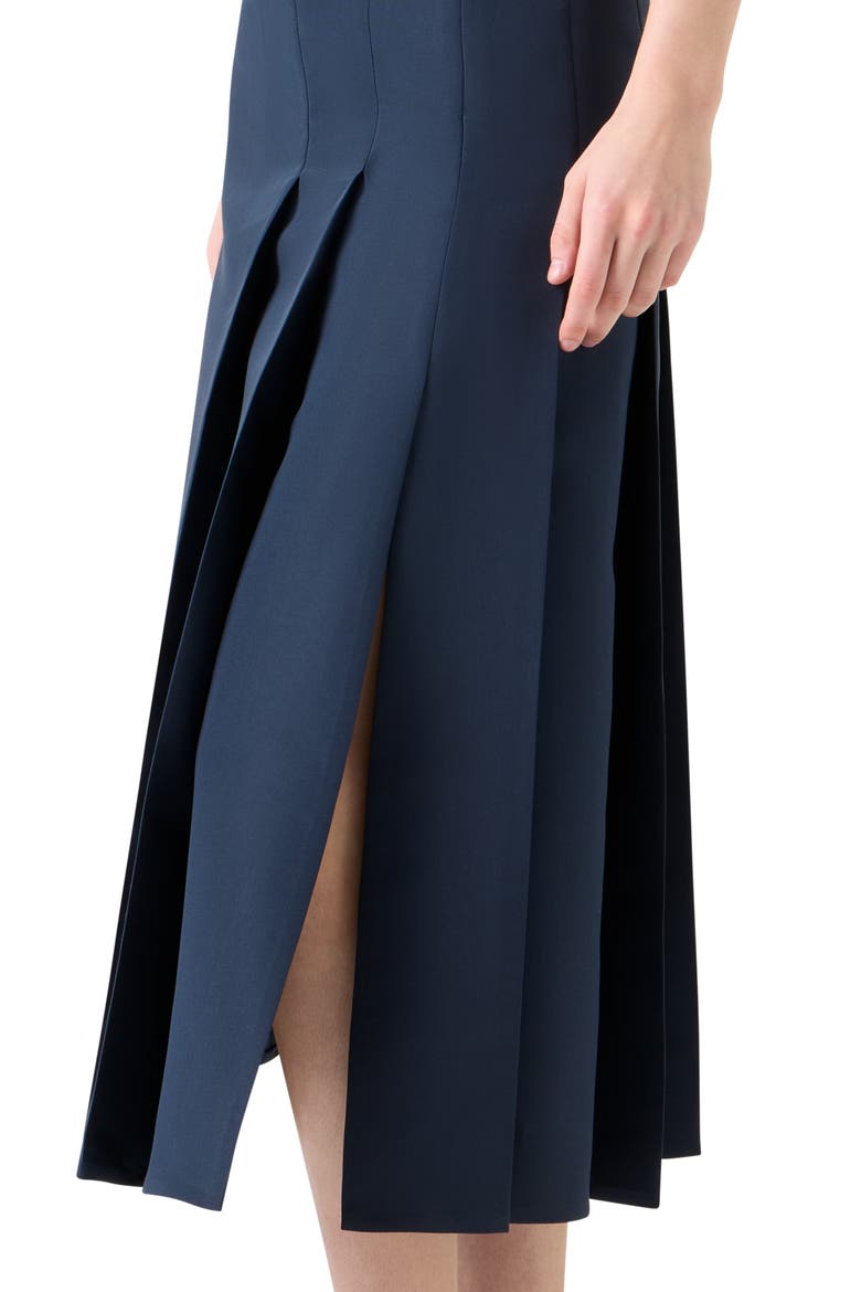 Pleated Silk Ottoman Midi Skirt, Alternate, color, NAVY