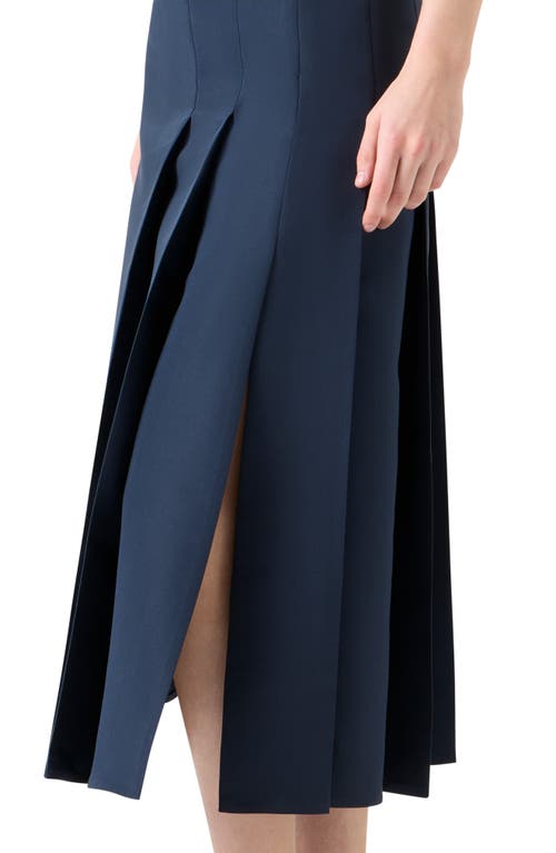 Akris Pleated Silk Ottoman Midi Skirt In Blue