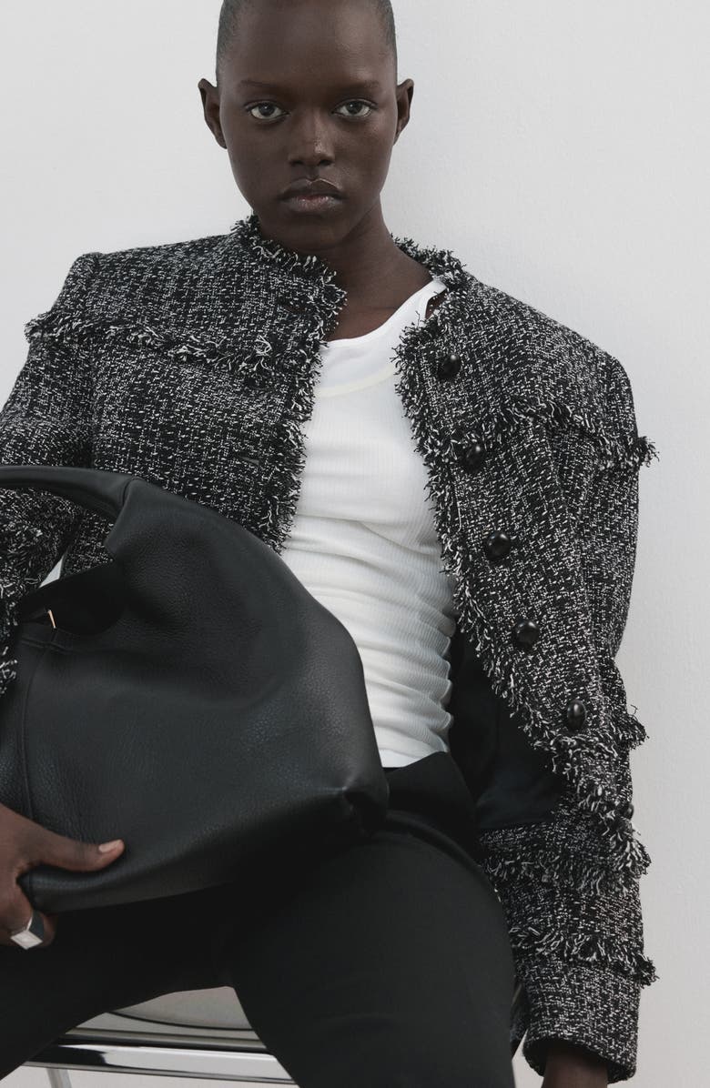 MANGO Fray Trim Tweed Jacket, Alternate, color,