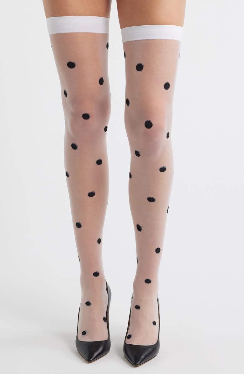 HIGH HEEL JUNGLE Impanema Thigh High Stockings, Main, color, White Dot