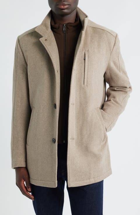 Upton Luxe 175th Anniversary Tan Wool Blend Car Coat with Removable Suede Bib