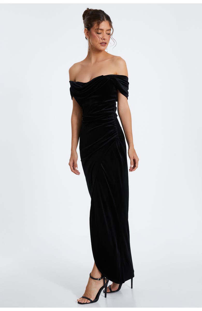 QUIZ Velvet Cowl Bardot Maxi Dress, Alternate, color,