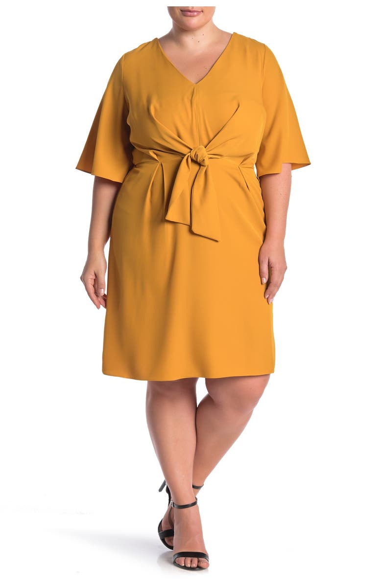 City Chic V-Neck Knot Front Dress, Main, color,