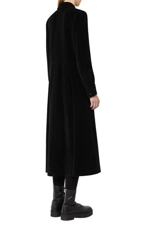 Mm By Max Mara Paese Long Sleeve Cotton Blend Velvet Shirtdress In Black