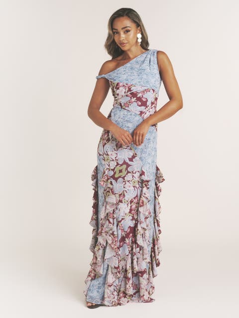 Floral Print Twist Detail Ruffle Dress