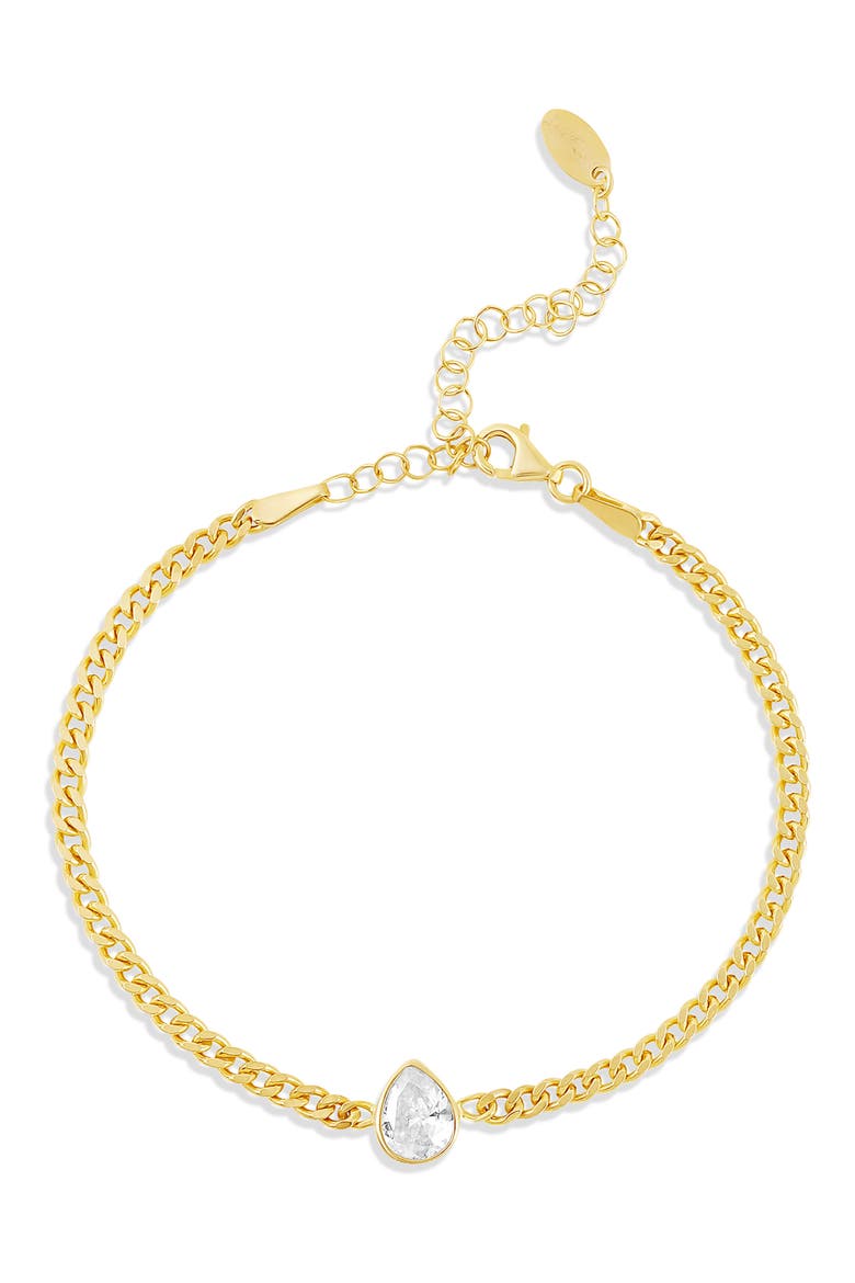 Fancy Shape Cubic Zirconia Curb Chain Bracelet, Main, color, GOLD/ WHITE/PEAR CUT