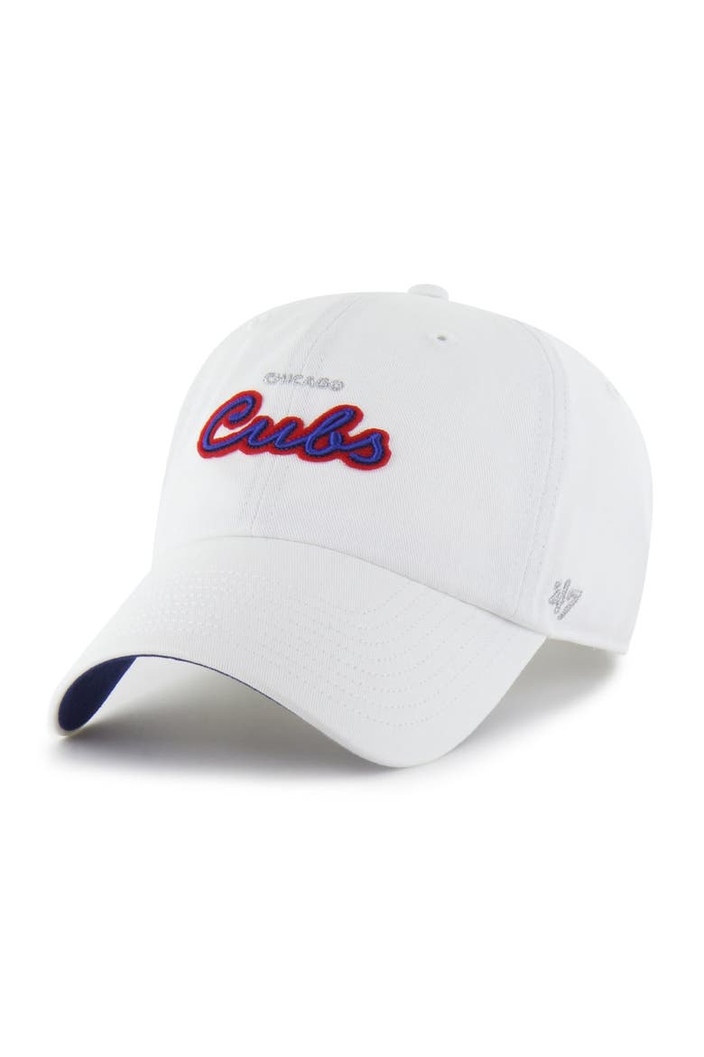 Women's '47 White Chicago Cubs Trendy Script Clean Up Adjustable Hat, Main, color, White