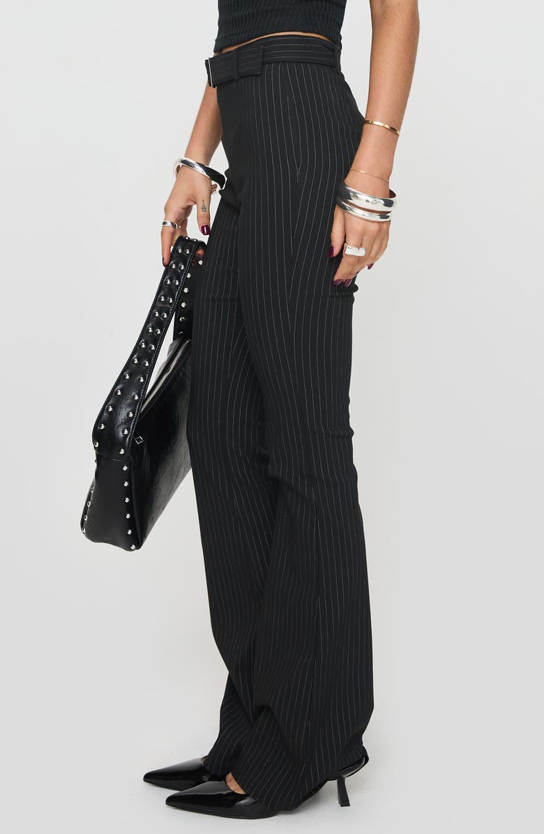 Princess Polly Pagano Pinstripe Cotton Blend Flare Leg Pants, Alternate, color, Black