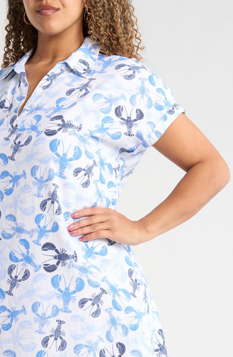 Jones New York Lobster Print Collared V-Neck Dress, Alternate, color, Natural White Multi