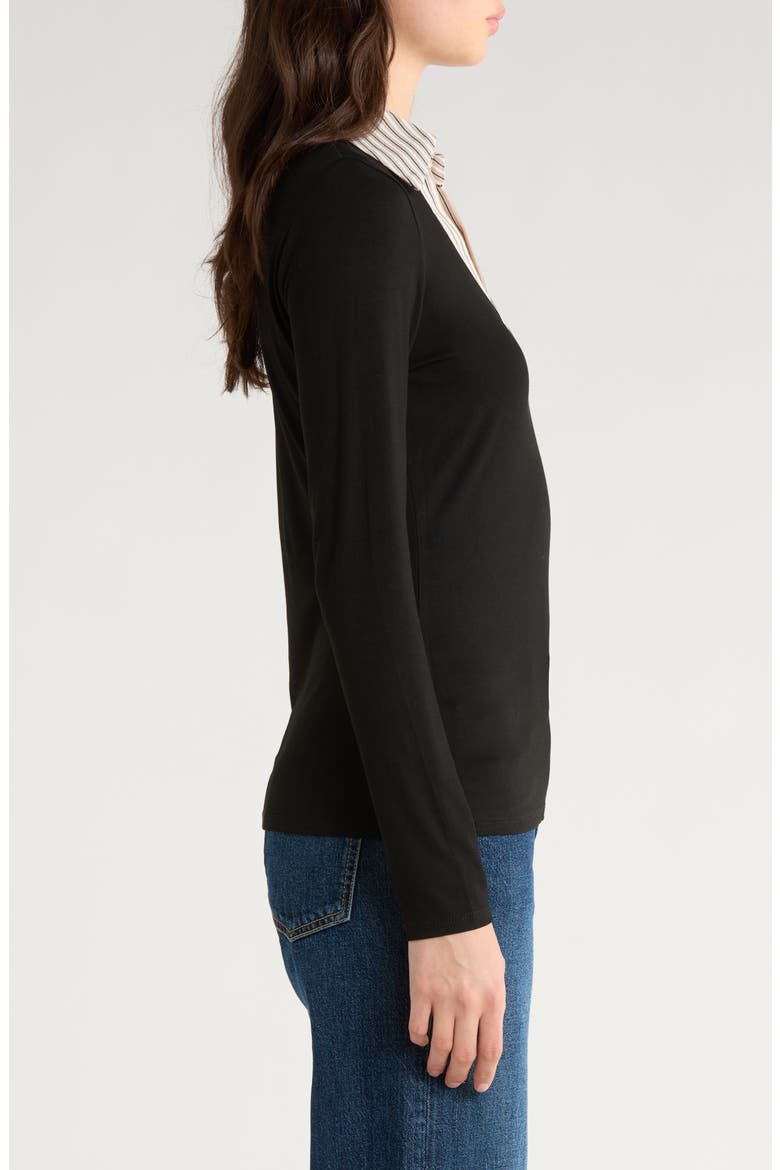 Mixed Media Long Sleeve Polo, Alternate, color, RICH BLACK
