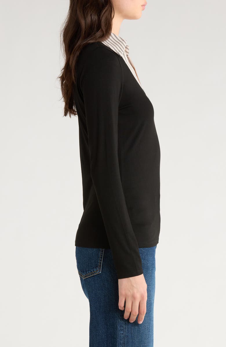 CeCe Mixed Media Long Sleeve Polo, Alternate, color, Rich Black