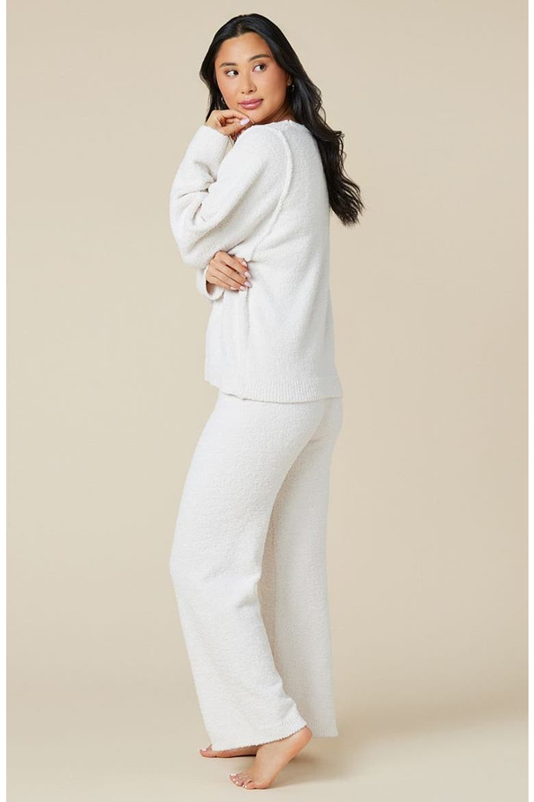 Solid Marshmallow Reverse Seam Crew Neck Lounge Set with Bracelet Sleeve, Alternate, color, Almond