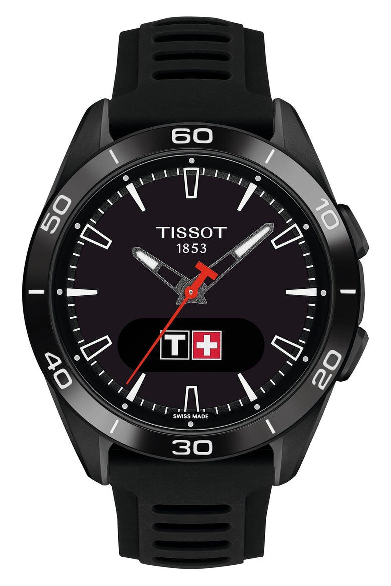 T-Touch Connect Sport Solar Smart Silicone Strap Watch, 43.75mm, Main, color, BLACK