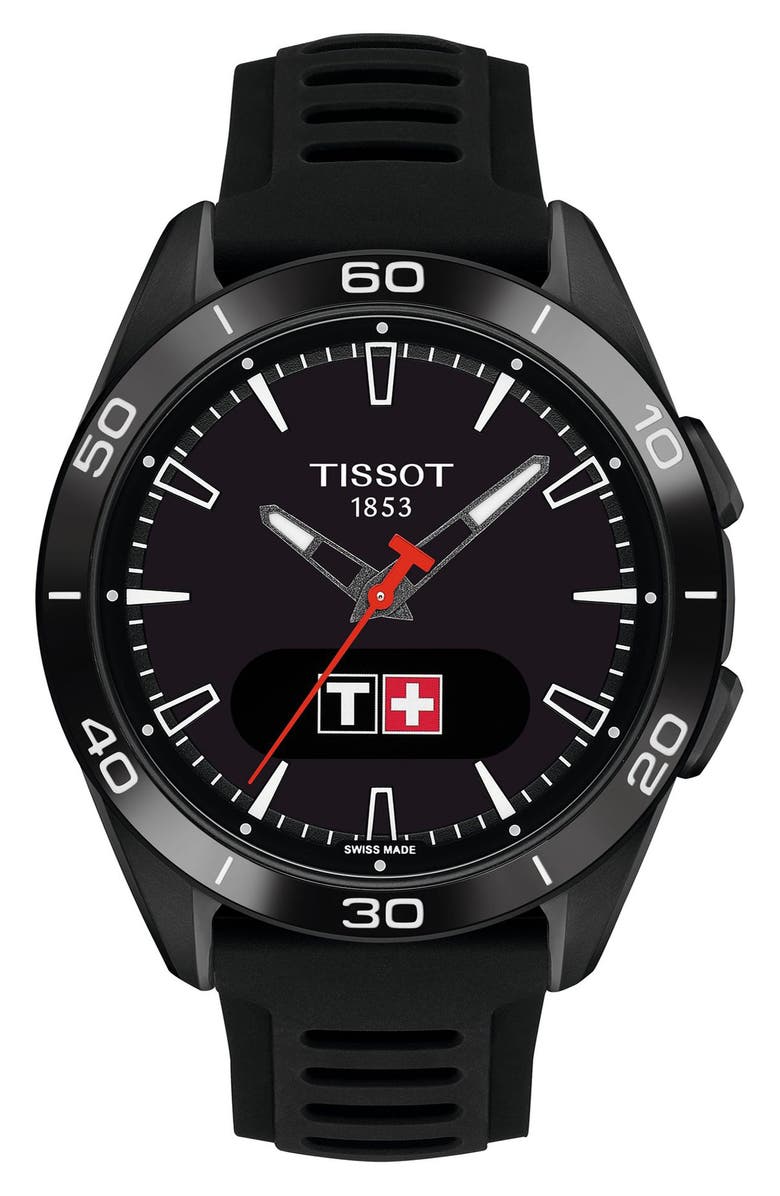 Tissot T-Touch Connect Sport Solar Smart Silicone Strap Watch, 43.75mm, Main, color, Black
