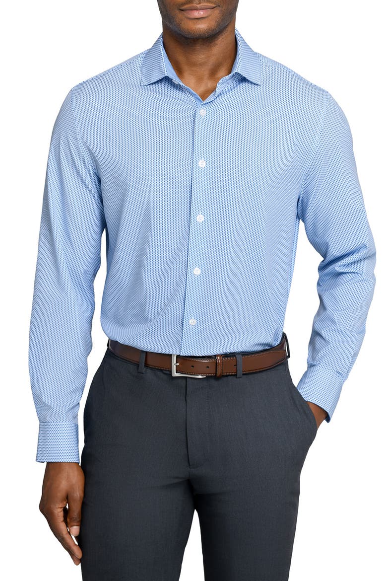 Slim Fit Tile Print Performance Dress Shirt, Main, color, WHITE/ BLUE