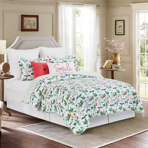 Clover Bug Spring Floral Cotton Quilt Set  - Reversible and Machine Washable