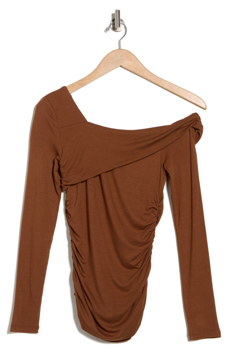 Elodie One Shoulder Long Sleeve Ruched Top, Alternate, color, Brown