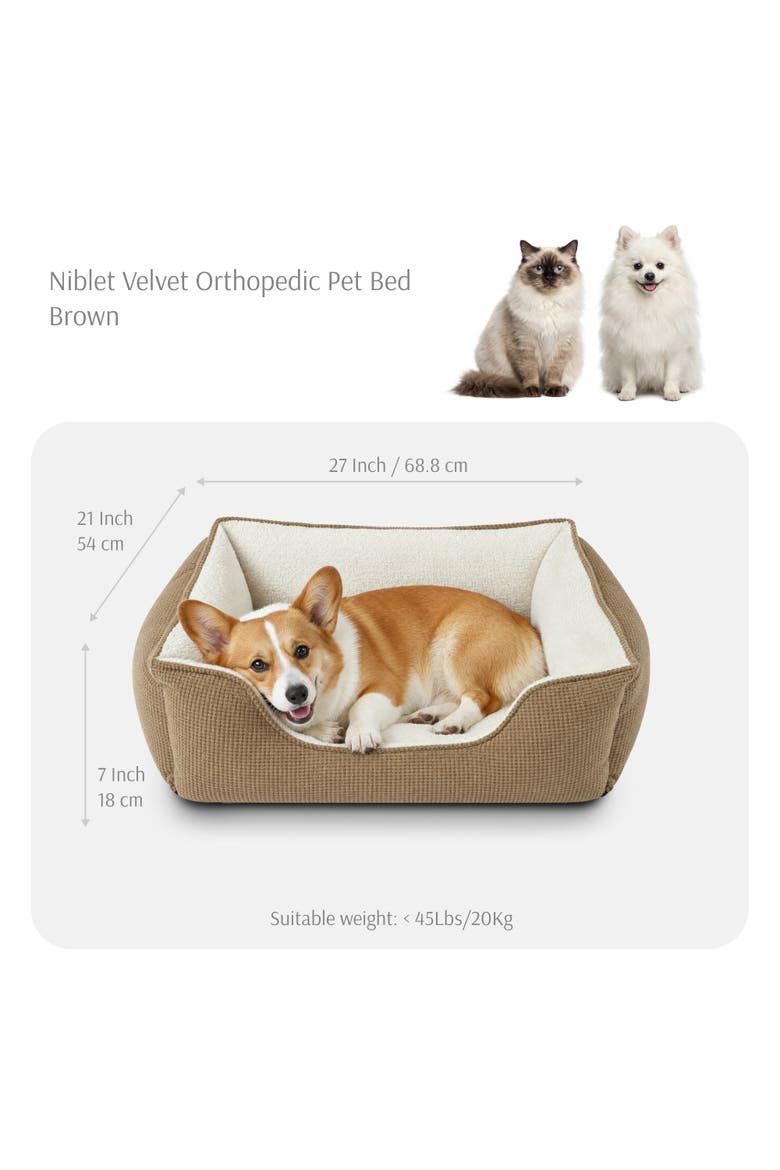 Essential Niblet Velvet Square Cuddler Pet Bed, Alternate, color, Brown