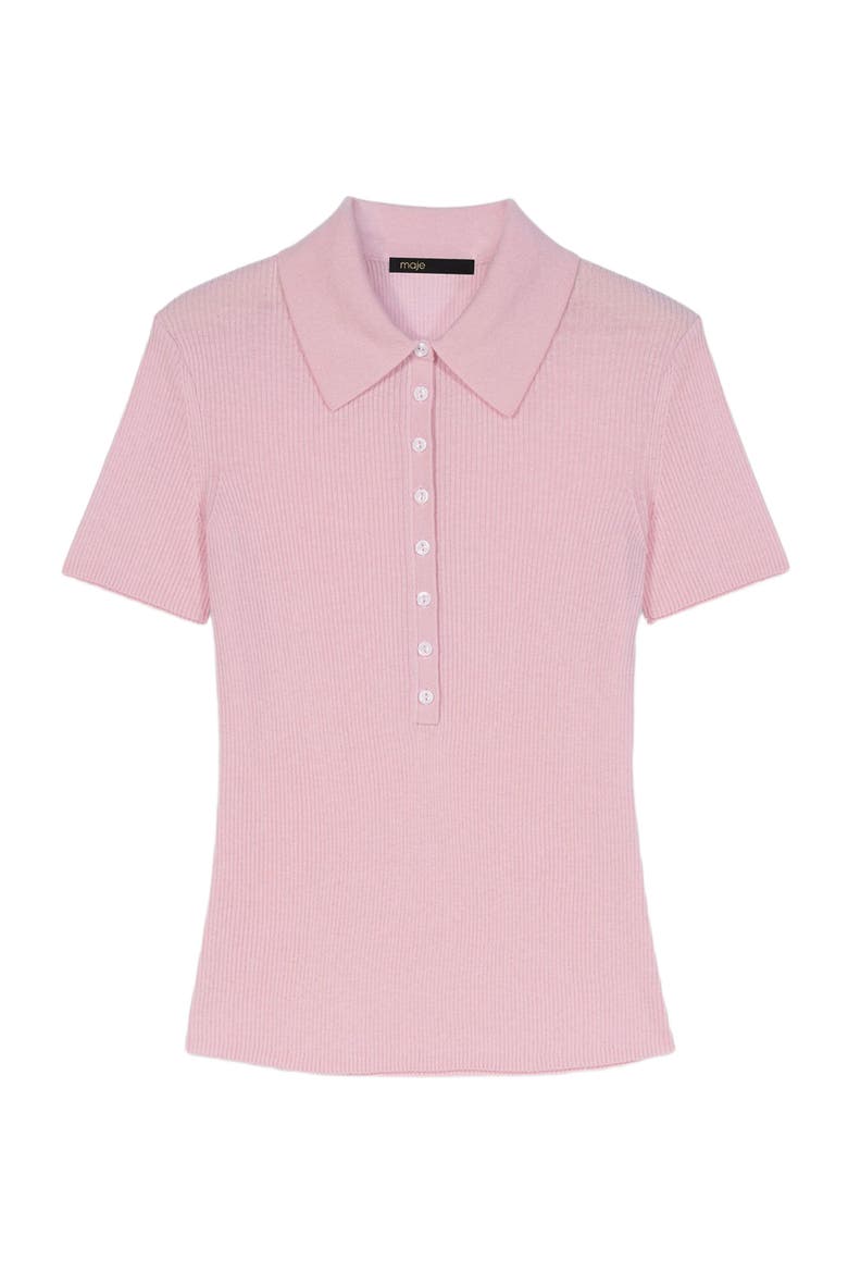 Polo collar ribbed sweater, Alternate, color, Pink