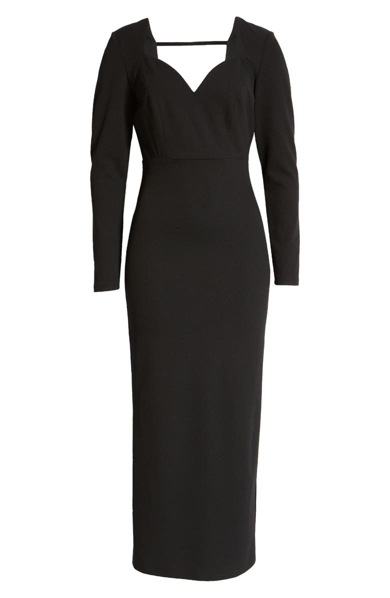 bebe Open Back Long Sleeve Maxi Dress, Alternate, color, 