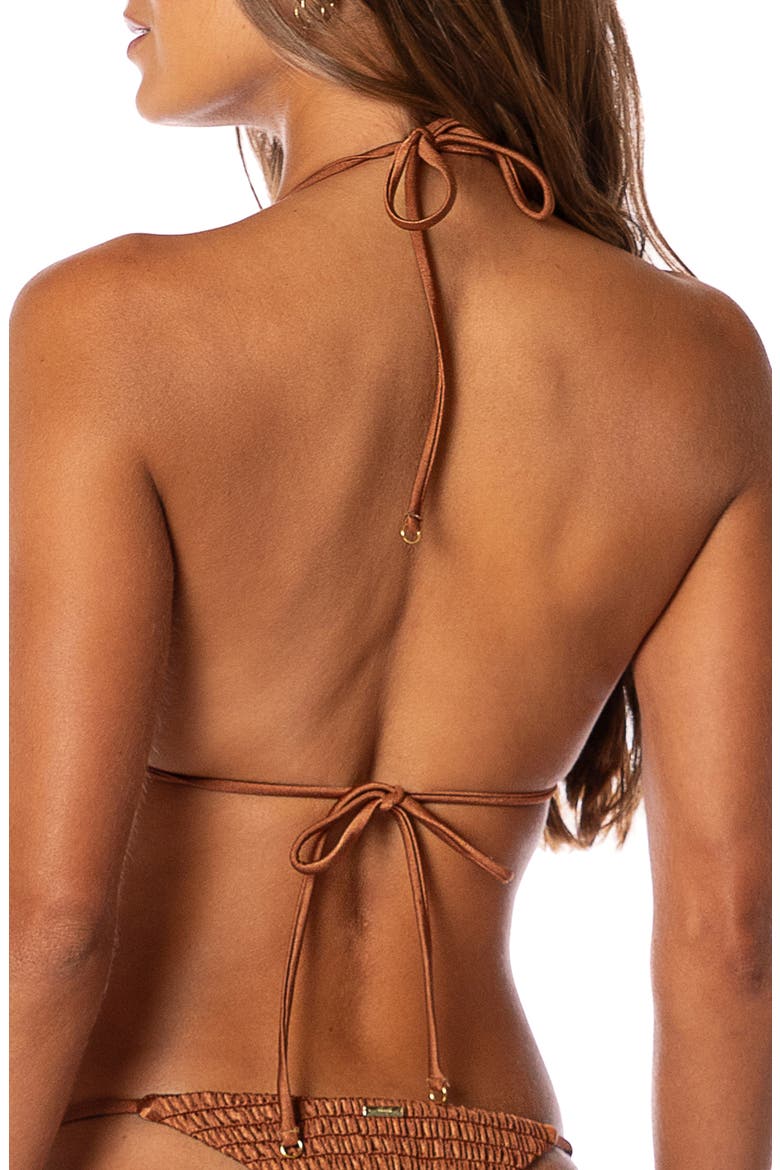Golden Sand Balmy Smocked Triangle Bikini Top, Alternate, color, BROWN