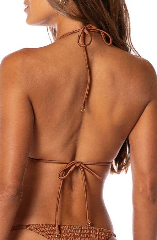 Maaji Golden Sand Balmy Smocked Triangle Bikini Top In Brown