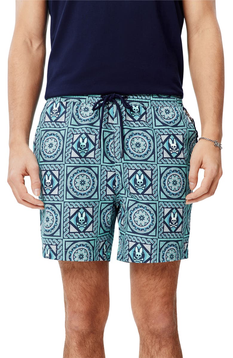 Psycho Bunny Frank All Over Swim Trunks, Main, color, Cabbage