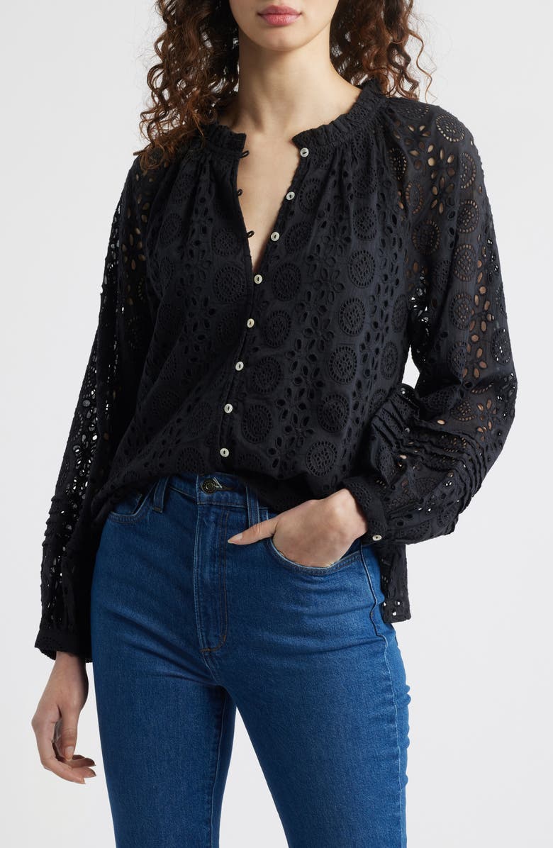 Cleobella Alicia Embroidered Eyelet Organic Cotton Button-Up Shirt, Main, color,