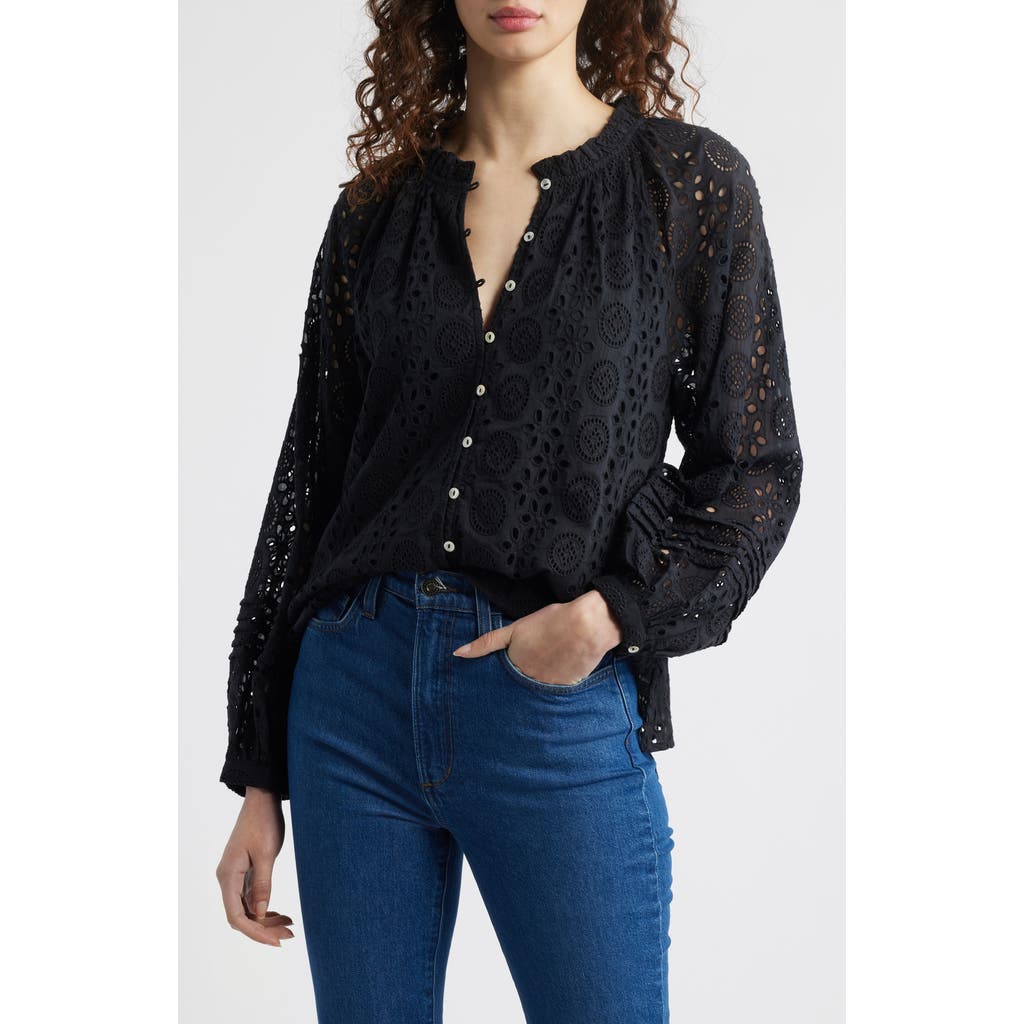 Cleobella Alicia Embroidered Eyelet Organic Cotton Button-Up Shirt in Black  product