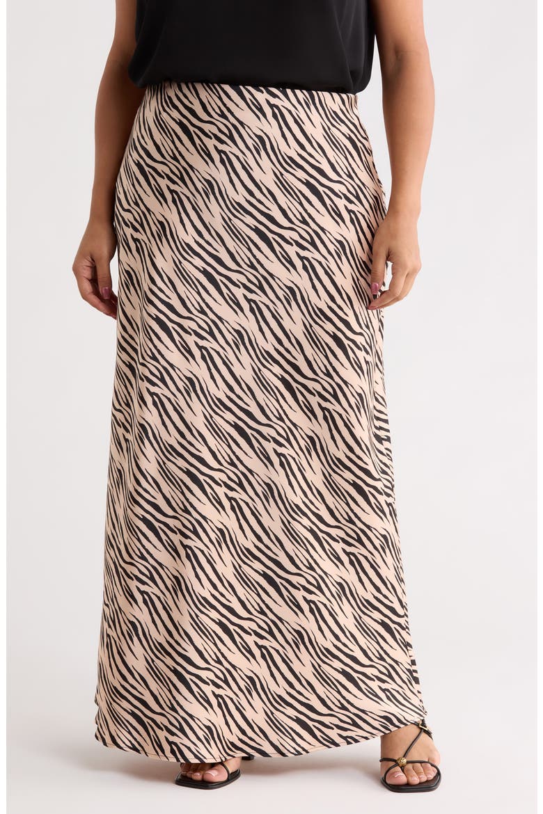 Zebra Print Satin Maxi Skirt, Main, color, TAUPE
