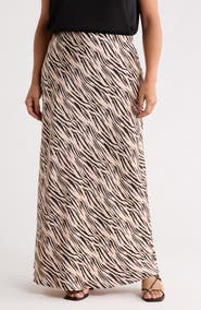 Renee C Zebra Print Satin Maxi Skirt
