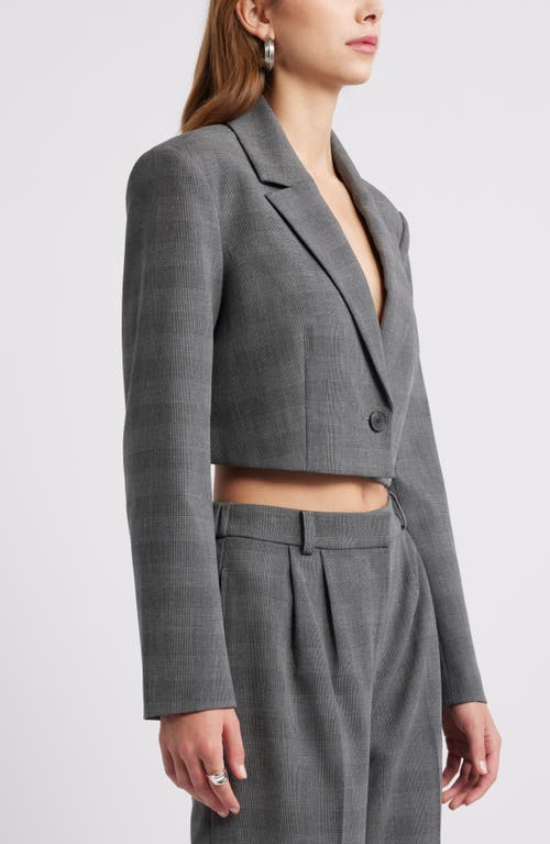 Open Edit Structured Crop Blazer In Grey Glen Plaid