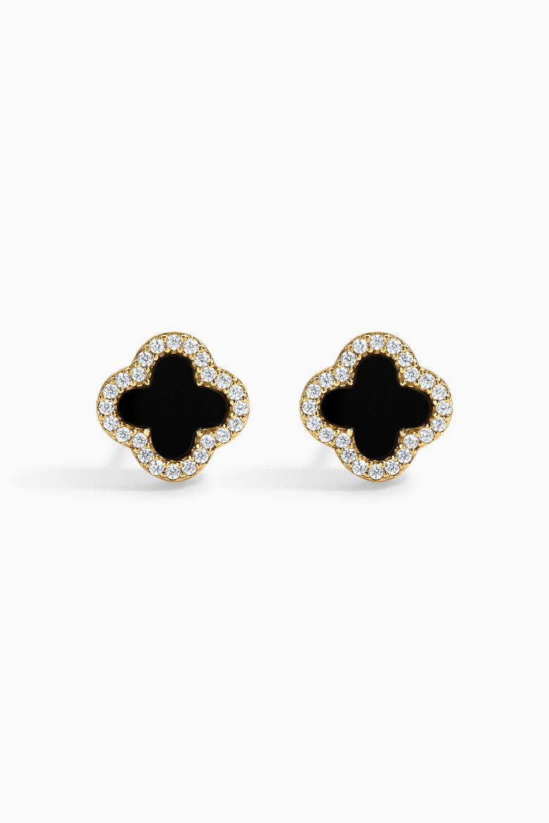 Black Icon Clover Studs, Main, color, Gold