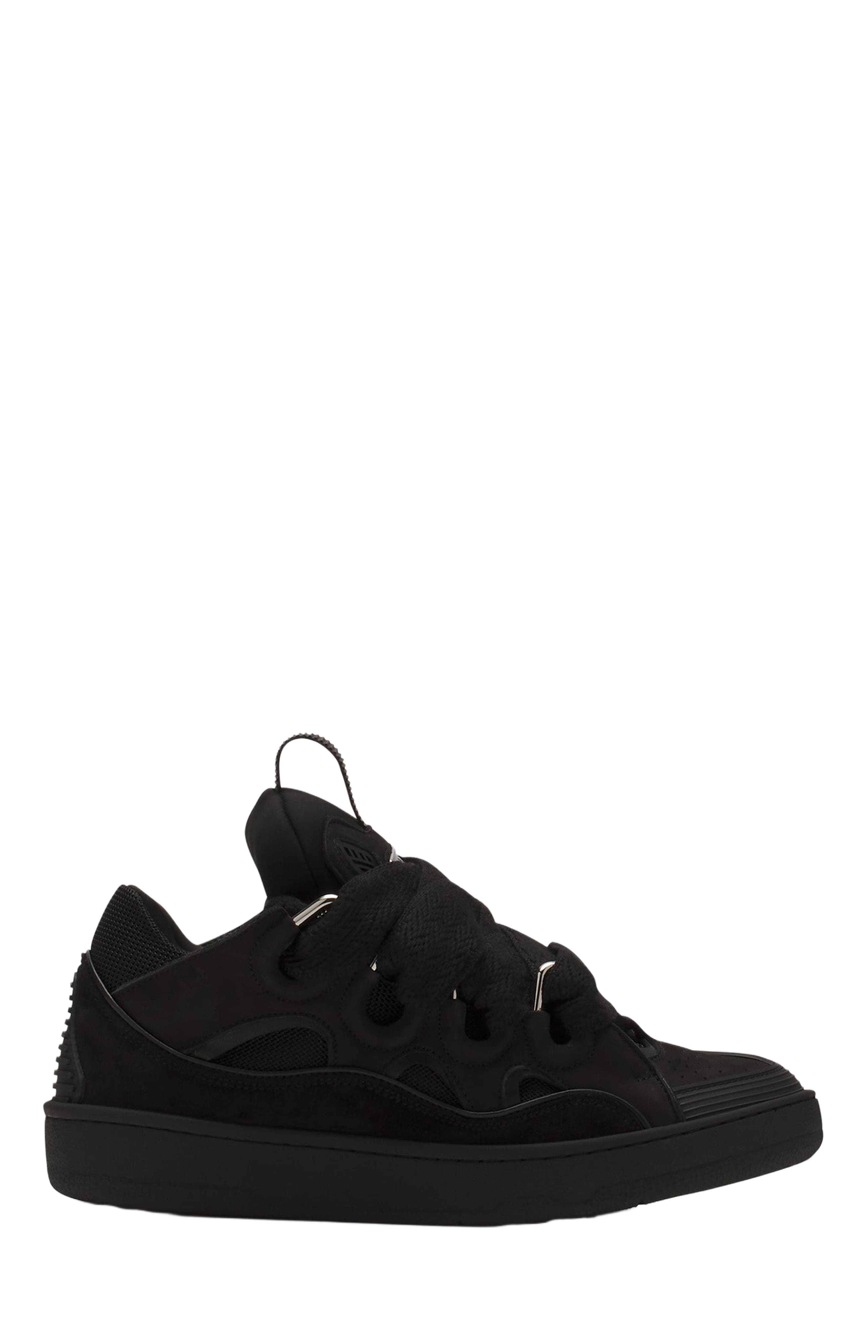 Lanvin Curb Leather Sneakers, Main, color, Black-Black