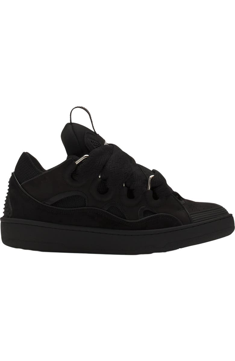Lanvin Curb Leather Sneakers, Main, color, Black-Black