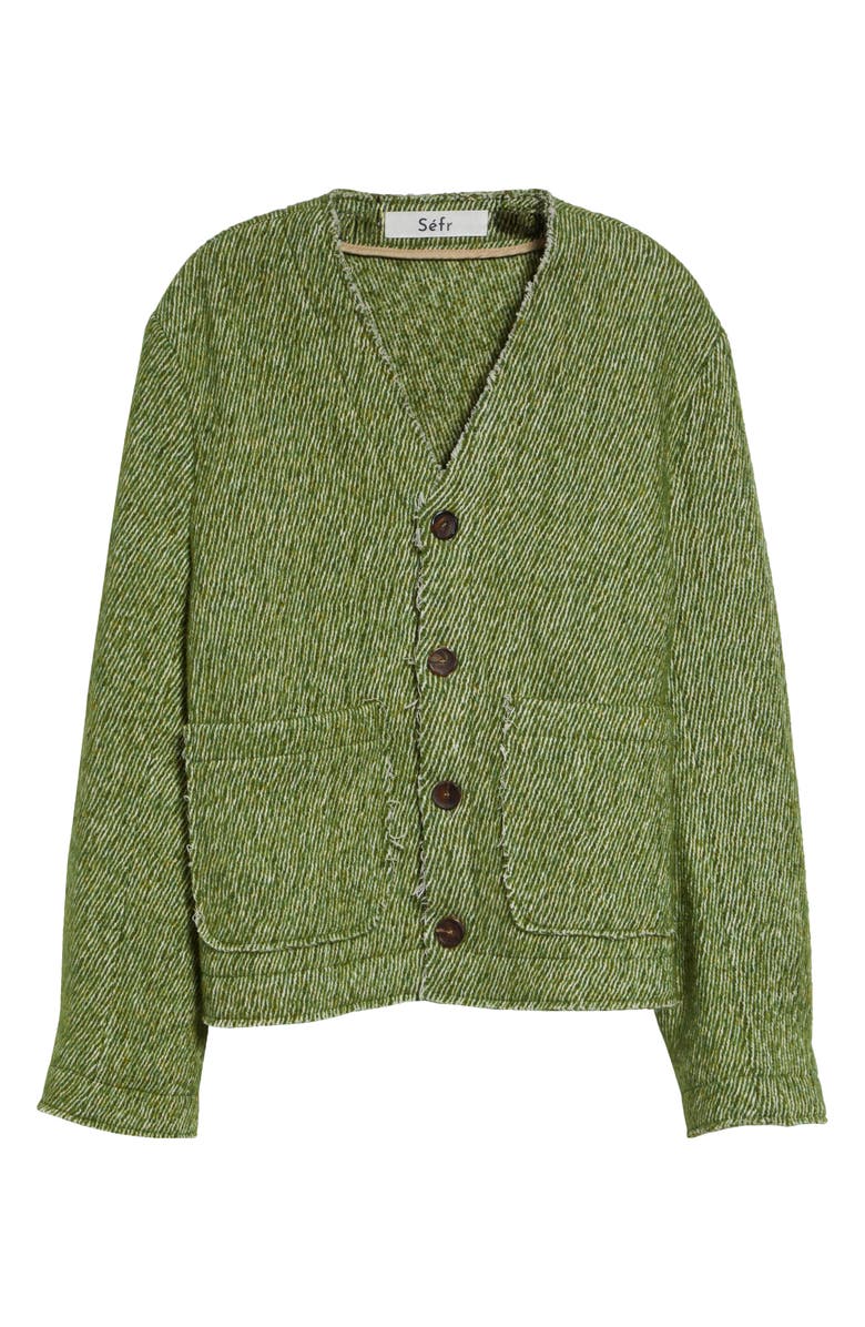 Séfr Pavel Fray Edge Cotton & Virgin Wool Cardigan, Main, color, Eruca Green Twill