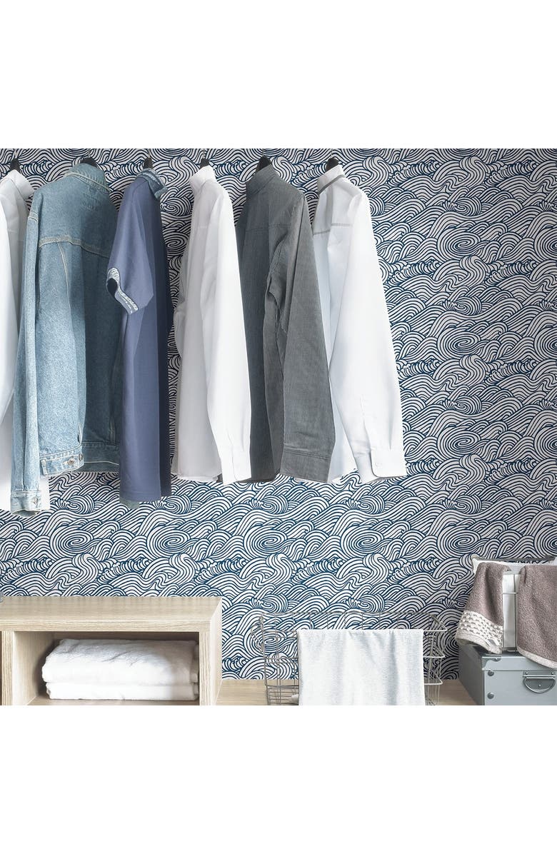 Wallpops Navy Saybrook Peel & Stick Wallpaper, Alternate, color, 